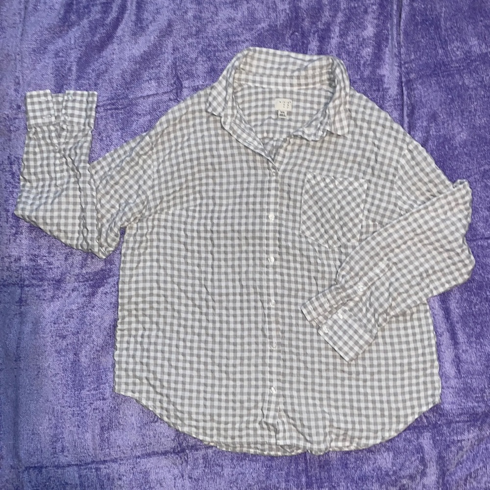 Seersucker plaid button down long sleeve plus size xxl soft